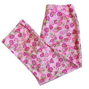 Vintage Lilly Pulitzer Cropped Pants‎ Womens 2 Escargot Pink Green Snail Resort